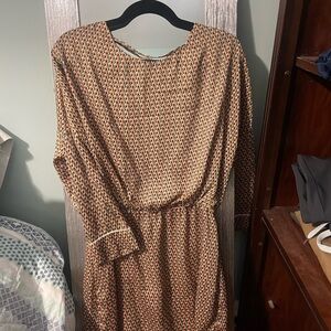 Zara Geometric Long Sleeve Dress - Orange and Black